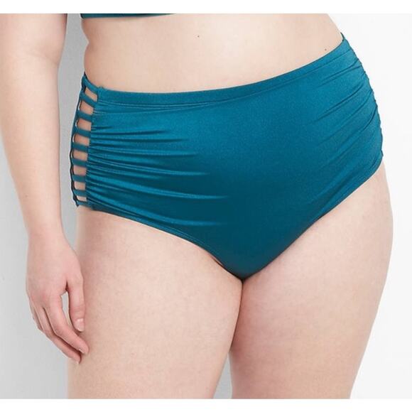 Cacique High Waist Cutout Swimsuit Briefs Tankini Swim Bottoms Spruce 14 new - Picture 1 of 12